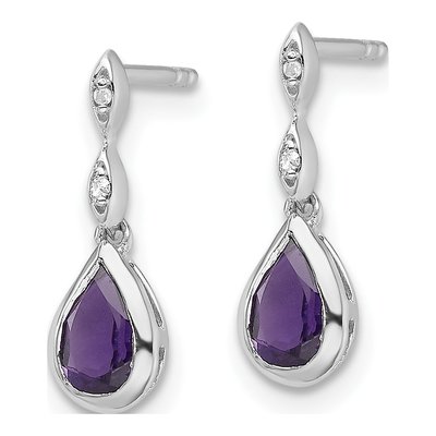 Sterling Silver Amethyst & Diamond Teardrop Dangle Earrings – view 3