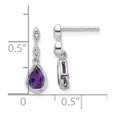 Sterling Silver Amethyst & Diamond Teardrop Dangle Earrings – view 5
