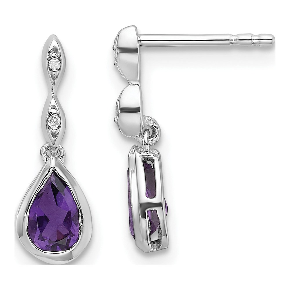 Sterling Silver Amethyst & Diamond Teardrop Dangle Earrings