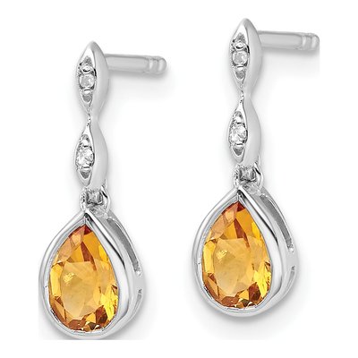 Sterling Silver Citrine & Diamond Teardrop Dangle Earrings – view 3