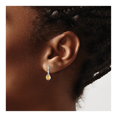 Sterling Silver Citrine & Diamond Teardrop Dangle Earrings – view 4