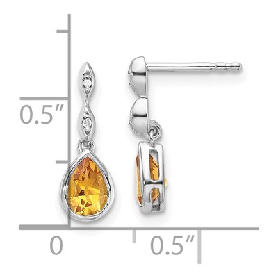 Sterling Silver Citrine & Diamond Teardrop Dangle Earrings – view 5