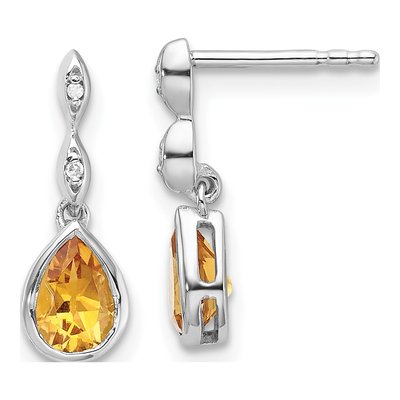 Sterling Silver Citrine & Diamond Teardrop Dangle Earrings