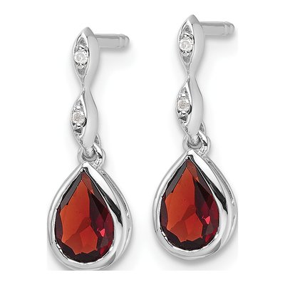 Sterling Silver Garnet & Diamond Dangle Earrings – view 3