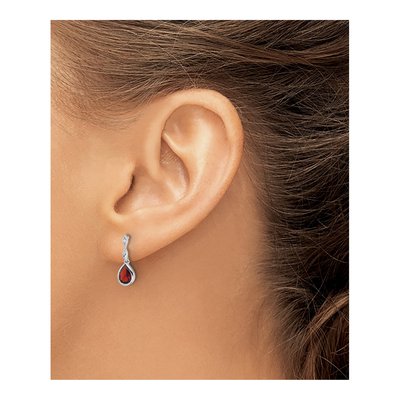 Sterling Silver Garnet & Diamond Dangle Earrings – view 4