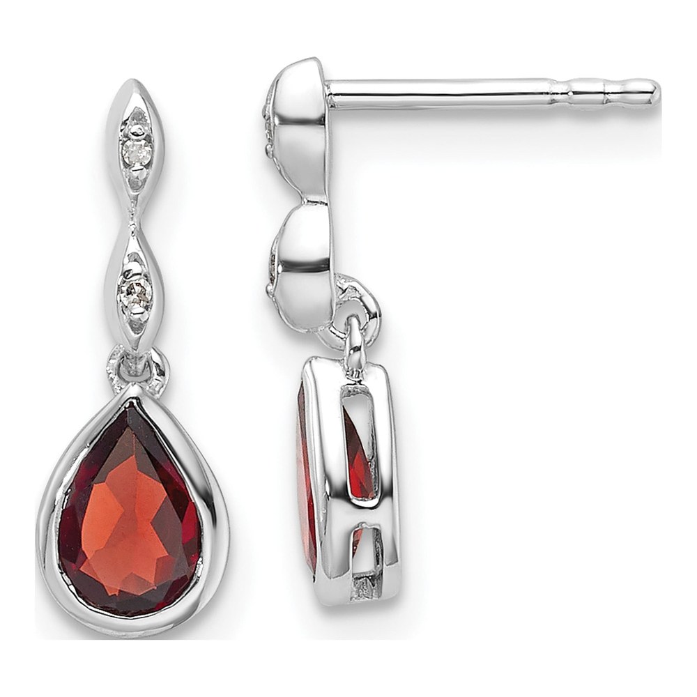 Sterling Silver Garnet & Diamond Dangle Earrings