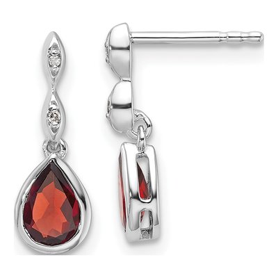 Sterling Silver Garnet & Diamond Dangle Earrings