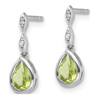 Sterling Silver Peridot & Diamond Teardrop Dangle Earrings – view 3