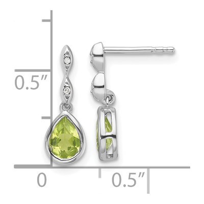 Sterling Silver Peridot & Diamond Teardrop Dangle Earrings – view 5