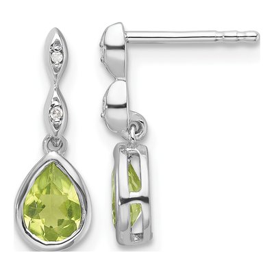 Sterling Silver Peridot & Diamond Teardrop Dangle Earrings