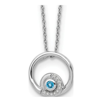 Sterling Silver 1/20 ct tw Swiss Blue Topaz & Diamond Pendant Necklace
