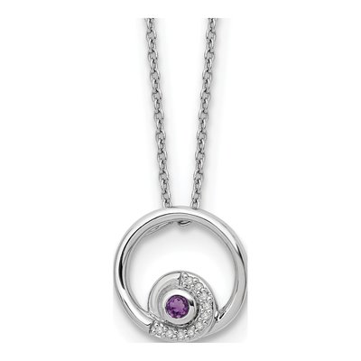 Sterling Silver 1/20 ct tw Amethyst & Diamond Necklace