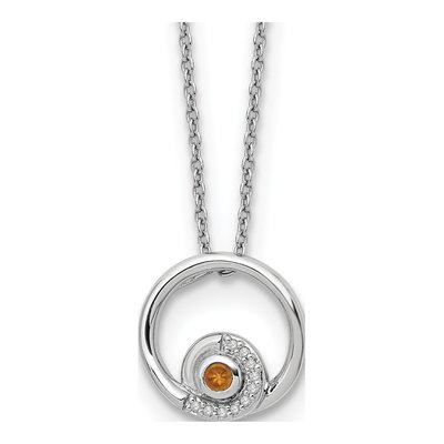 Sterling Silver 1/20 ct tw Citrine & Diamond RH 05ct Neck Necklace
