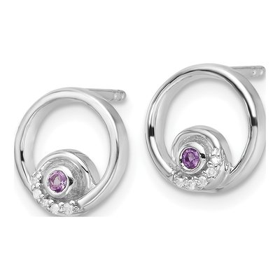 Sterling Silver 1.6mm Amethyst & Diamond Stud Earrings – view 3