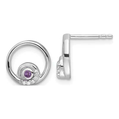 Sterling Silver 1.6mm Amethyst & Diamond Stud Earrings