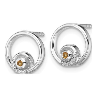 Sterling Silver 1.6mm Citrine & Diamond Button Stud Earrings – view 3