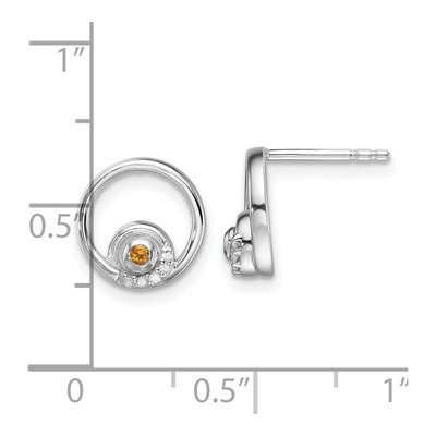 Sterling Silver 1.6mm Citrine & Diamond Button Stud Earrings – view 5