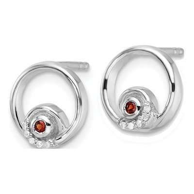 Sterling Silver 1.6mm Garnet & Diamond Button Stud Earrings – view 3