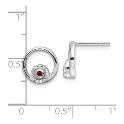 Sterling Silver 1.6mm Garnet & Diamond Button Stud Earrings – view 5
