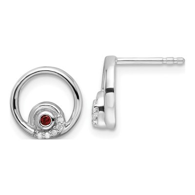 Sterling Silver 1.6mm Garnet & Diamond Button Stud Earrings
