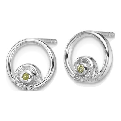 Sterling Silver 1.6mm Peridot & Diamond Stud Earrings – view 3