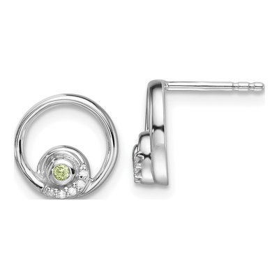 Sterling Silver 1.6mm Peridot & Diamond Stud Earrings
