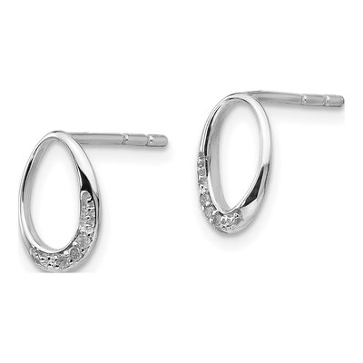 Sterling Silver Diamond Open Oval Dangle Earrings – view 3