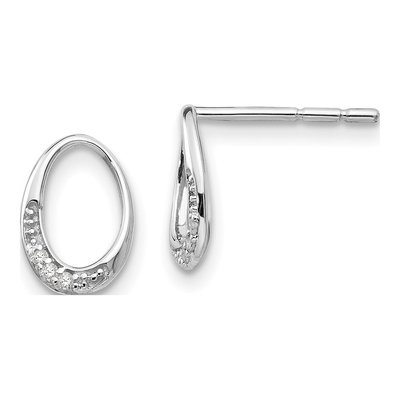 Sterling Silver Diamond Open Oval Dangle Earrings