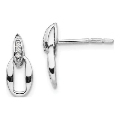 Sterling Silver Diamond Open Oval Dangle Earrings