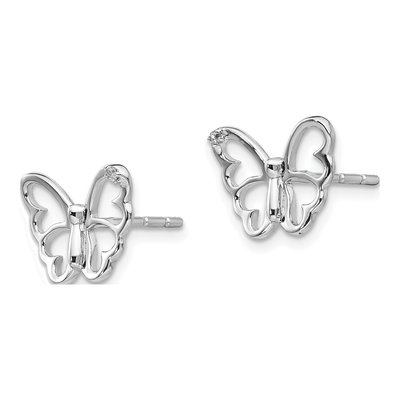 Sterling Silver 1mm Round Diamond Butterfly Stud Earrings – view 3