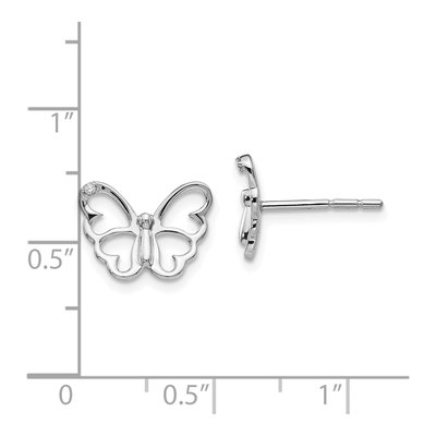 Sterling Silver 1mm Round Diamond Butterfly Stud Earrings – view 5