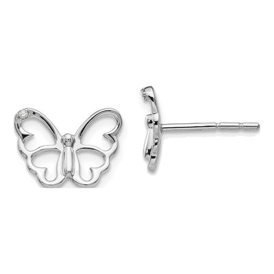 Sterling Silver 1mm Round Diamond Butterfly Stud Earrings