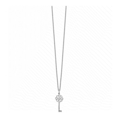 Sterling Silver Diamond Flower Key Necklace – view 3