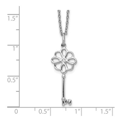Sterling Silver Diamond Flower Key Necklace – view 4