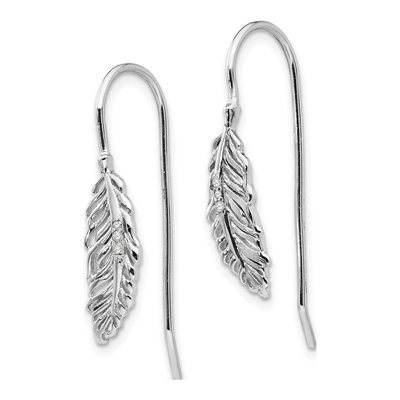 Sterling Silver Diamond Feather Dangle Earrings – view 3