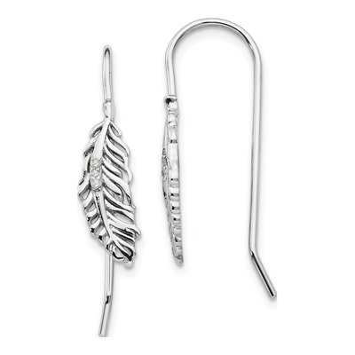 Sterling Silver Diamond Feather Dangle Earrings