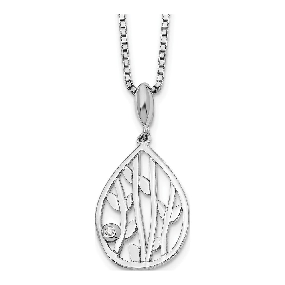 Sterling Silver Diamond Leaf Necklace, 18 In