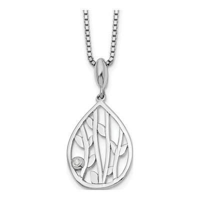 Sterling Silver Diamond Leaf Necklace