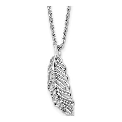 Sterling Silver Diamond Feather Necklace