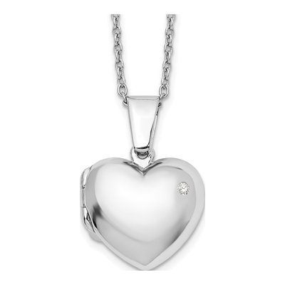Sterling Silver Diamond Heart Locket Pendant Necklace