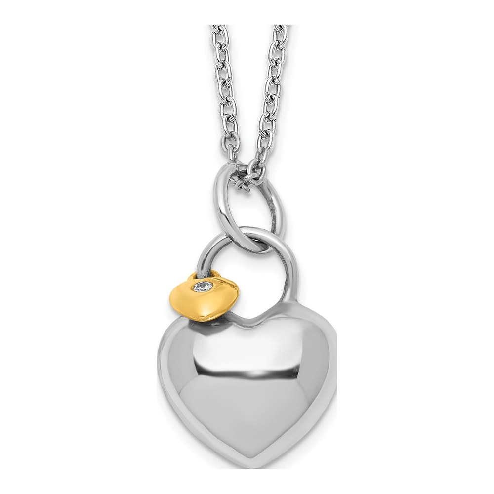 Sterling Silver Diamond Double Heart Pendant Necklace