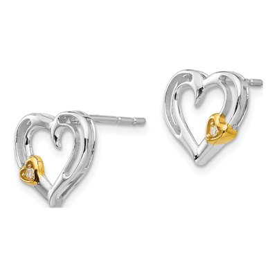 Sterling Silver 1.3mm Round Diamond Heart Stud Earrings – view 3