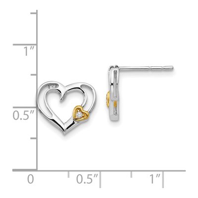 Sterling Silver 1.3mm Round Diamond Heart Stud Earrings – view 5