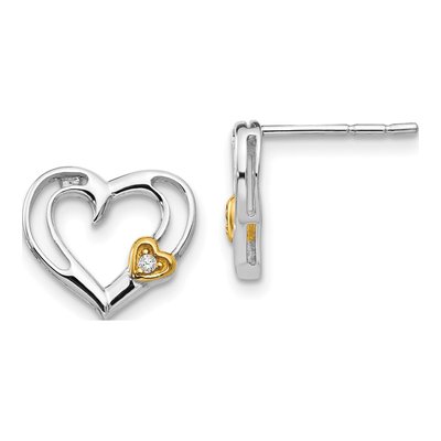 Sterling Silver 1.3mm Round Diamond Heart Stud Earrings