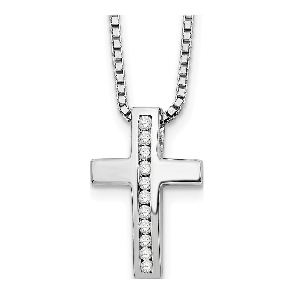 Sterling Silver 1/10 ct tw Diamond Cross Slide Pendant Necklace
