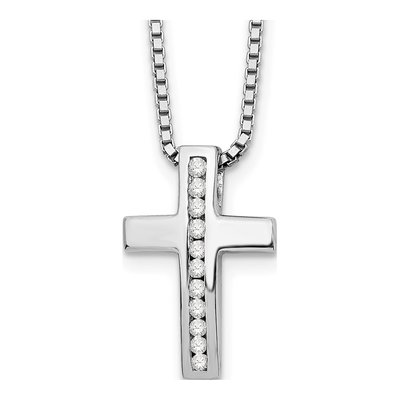 Sterling Silver 1/10 ct tw Diamond Cross Slide Pendant Necklace