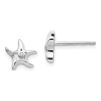 Sterling Silver 1mm Round Diamond Starfish Stud Earrings