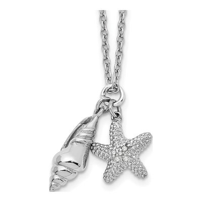 Sterling Silver Diamond Shell Starfish Necklace