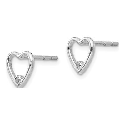 Sterling Silver 1mm Round Diamond Open Heart Stud Earrings – view 3