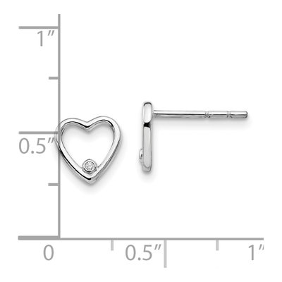 Sterling Silver 1mm Round Diamond Open Heart Stud Earrings – view 5